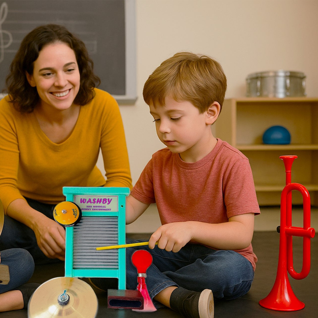 Kids Washboard Colorful Small Size Percussion Board with 1 Accessory